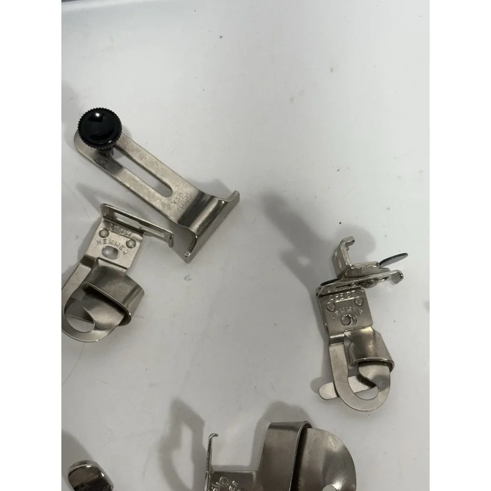 Vintage Sewing Machine Greist Attachments Parts Accessories LOT Of 14 w Tin Box